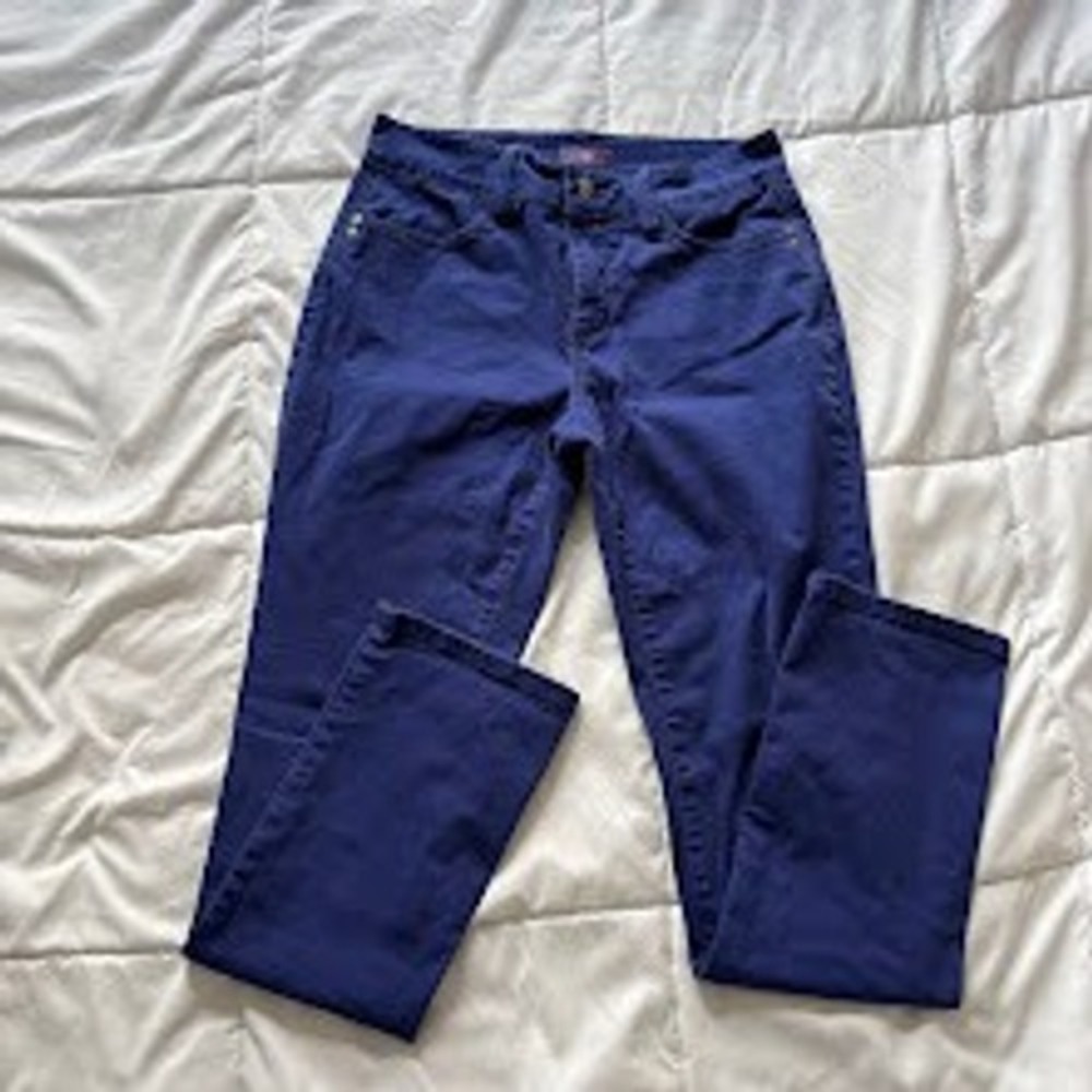 NYDJ Samantha Slim Royal Blue Lift Tuck Technology Jeans 4P Petite Office